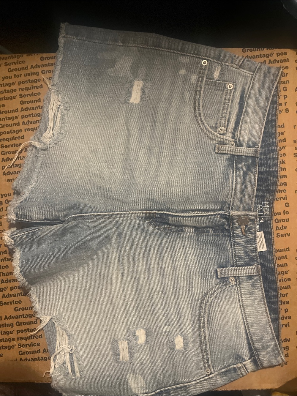 Time and Tru Light Blue Distressed Denim Shorts